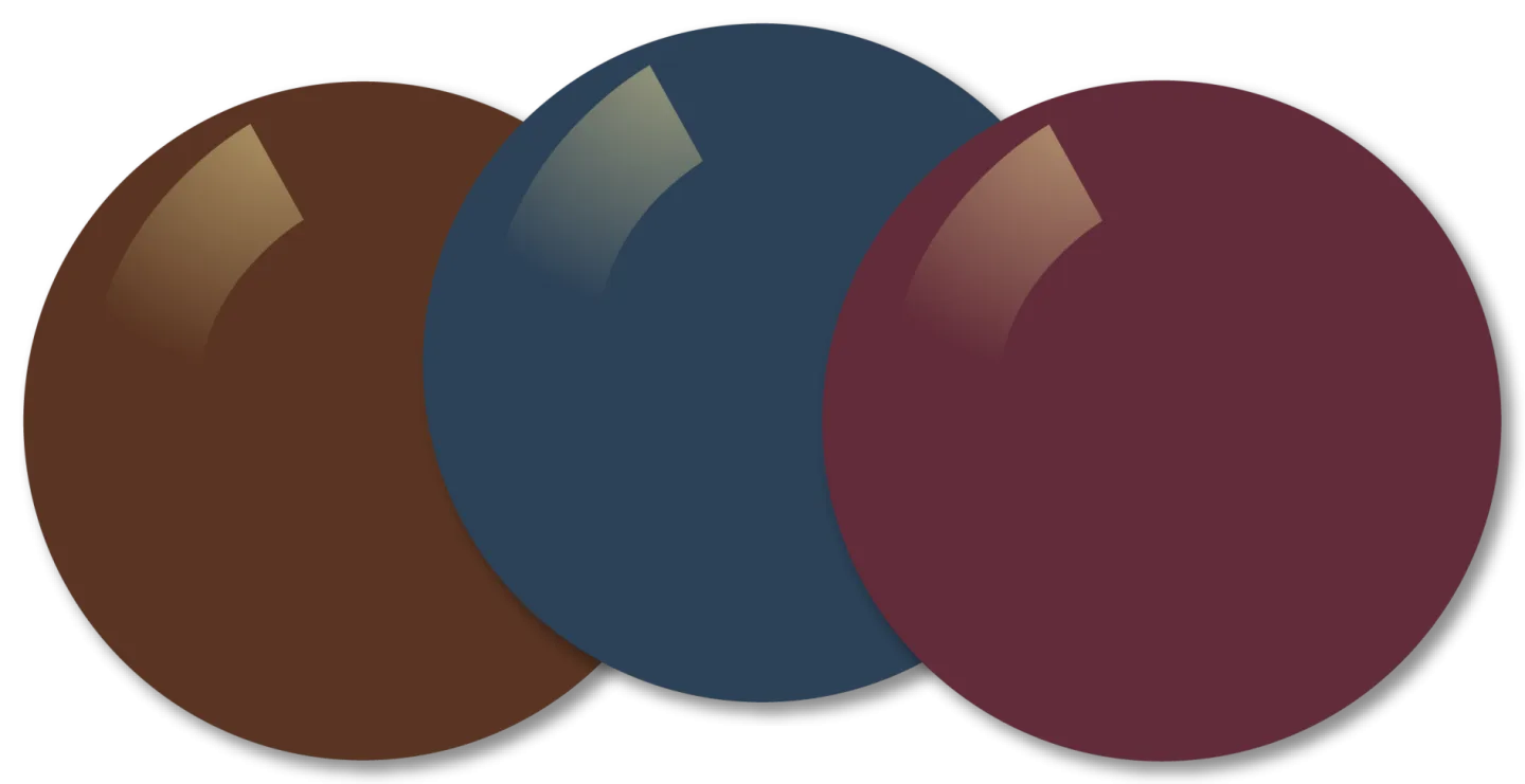 Drei ZEISS Sonnenschutzgläser mit Goldverspiegelung in Copper, Midnight Blue und Burgundy