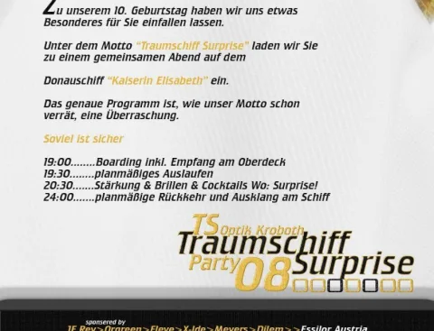 Die Einladung zur Schiffsparty mit Programmablauf