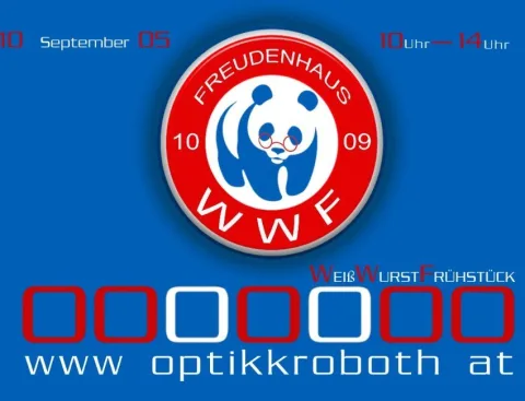 Ein Plakat mit WWF-Logo und dem Hinweis auf das Weißwurstfrühstück